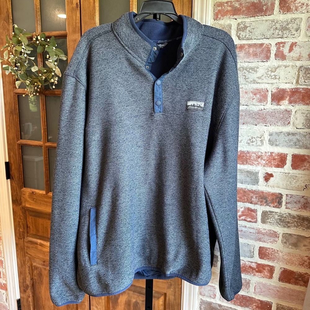 Eddie Bauer 1/4 Snap Jacket Mens Blue Heathered Fleece Pullover Gorpcore XXL